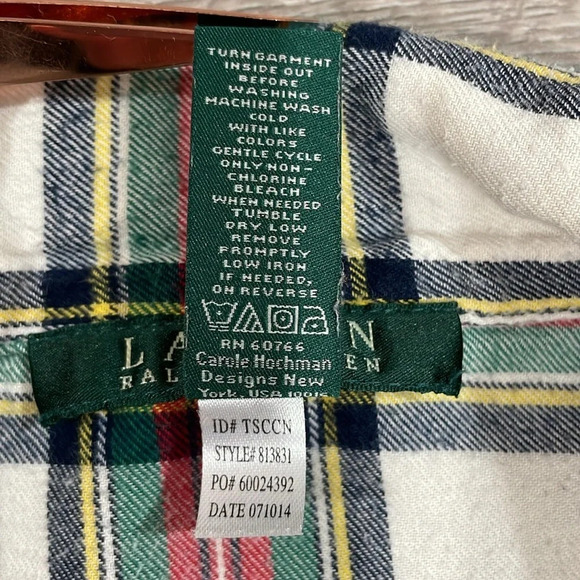 Lauren Ralph Lauren Flannel Plaid Button Front Collared Sleepshirt Pocket L - Picture 15 of 16